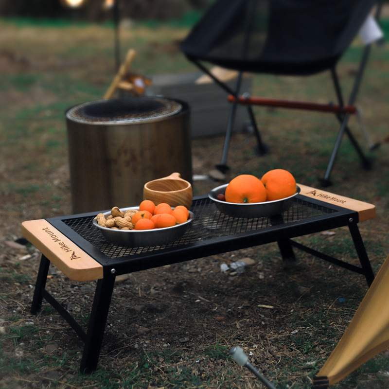 户外露营折叠桌便携式实木蛋卷铁网野餐桌椅套装简约防烫网桌